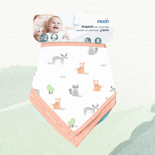 Moon - Organic Muslin Bibs Forest & Peach (Pack Of 2)
