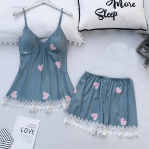 Women's Silk Satin Shorts Pajama Set Non-Padded ( R130-Grey)