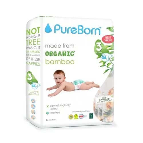 Pure Born Organic Bamboo Baby Diapers No.3  56's