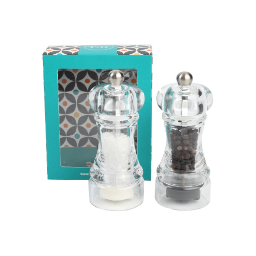 Capstan Slim-Line Mill Set In Clear Acrylic With Satin Finish Knobs 