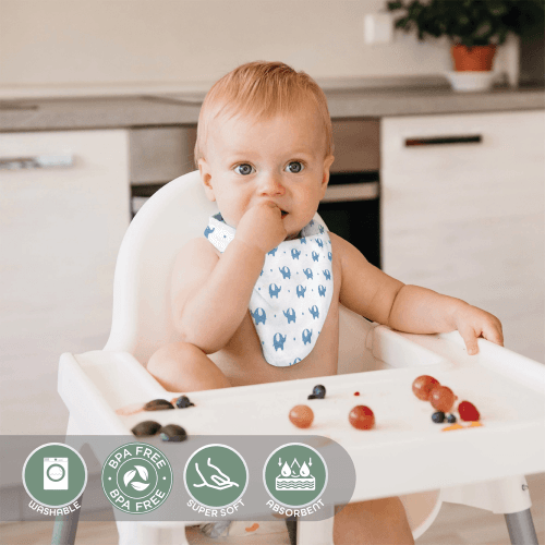 Moon - Organic Bandana Bibs Regular (Pack Of 2) Elephant & Blue