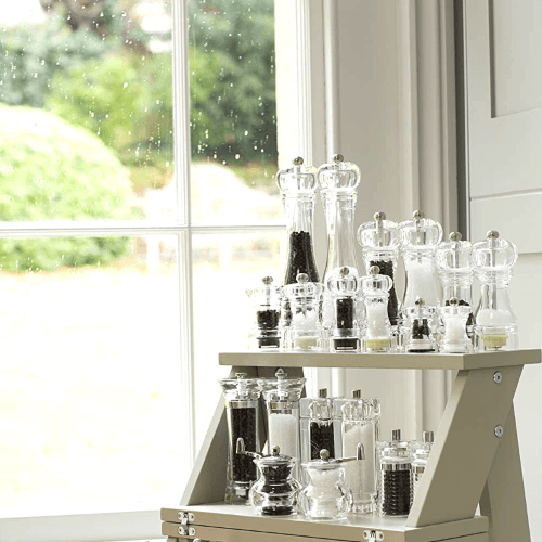 Capstan Slim-Line Mill Set In Clear Acrylic With Satin Finish Knobs 