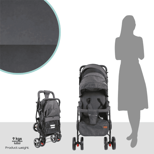 Moon Magnum Tandem Easy Fold Twin Travel Stroller (Black + Grey Dots)
