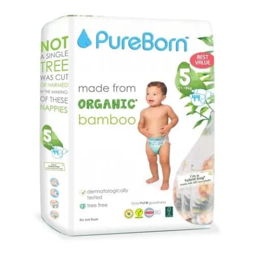 Pure Born Organic Bamboo Baby Diapers No5  44's