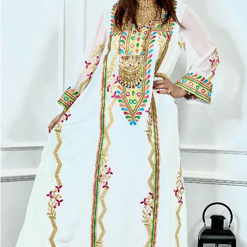 569 Embroided Jalabya - White