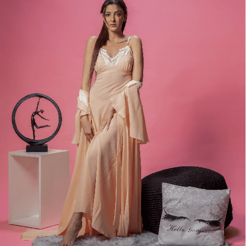 527 Nighty Set Long 2 Pieces - Light Orange