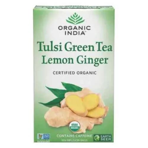 Organic India Tulsi Green Tea Lemon Ginger 2g x Pack of 18