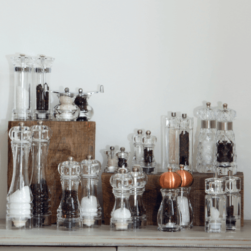 Capstan Slim-Line Mill Set In Clear Acrylic With Satin Finish Knobs 
