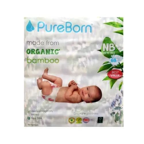 Pure Born Organic Bamboo Baby Diapers 68's