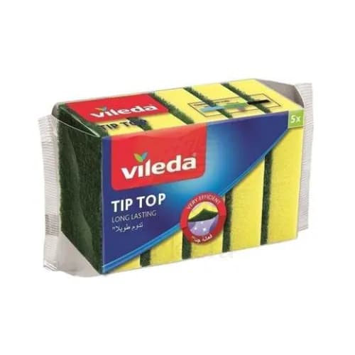 Vileda Tip Top Dish Washing Medium Foam Sponge Scourer 5'S