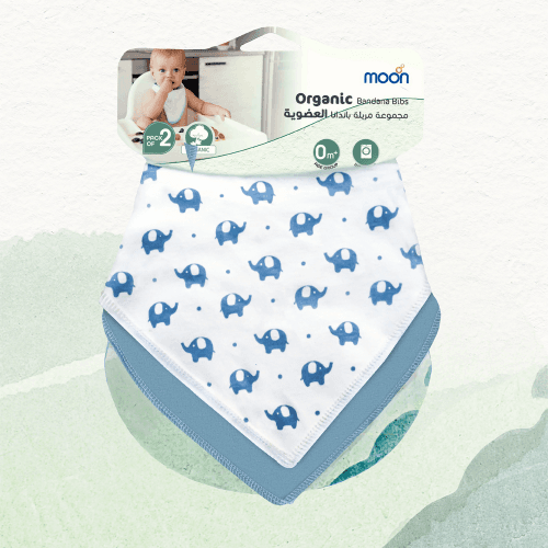 Moon - Organic Bandana Bibs Regular (Pack Of 2) Elephant & Blue