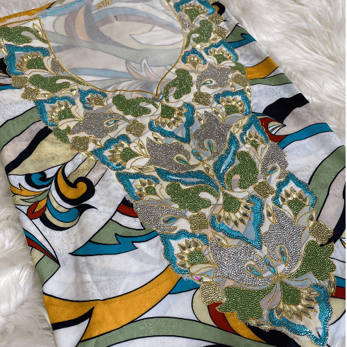 Silk Embroidered Fabric Piece - Jacquard