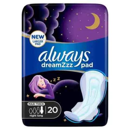 Always Dreamzz Women Pads Clean & Dry Maxi Thick Night Long With Wings 20 Counts