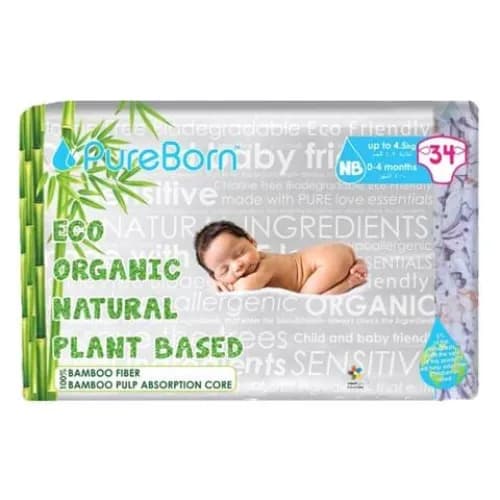 PureBorn Eco Organic Disposable Baby Diaper Nappy New Born 4 34 Count