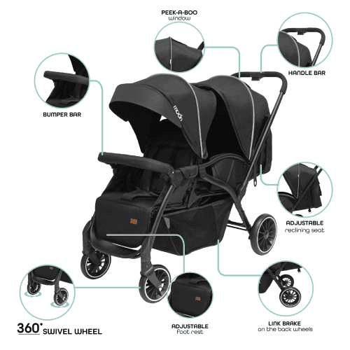 Moon Dois - Twin Stroller (Black)