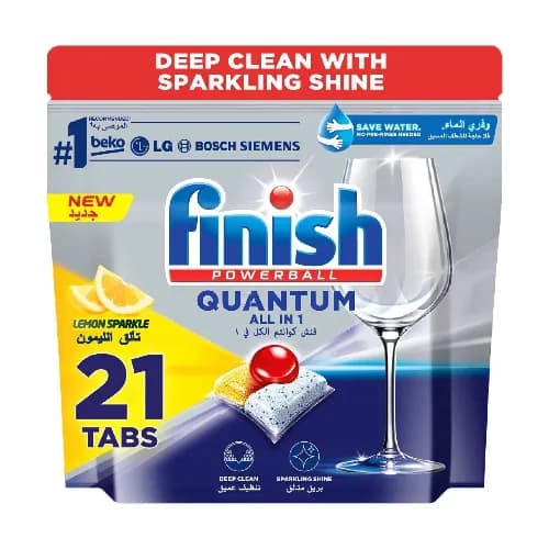 Finish Lemon Sparkle Powerball Quantum All In 1 Dishwasher Detergent Tabs, 21S