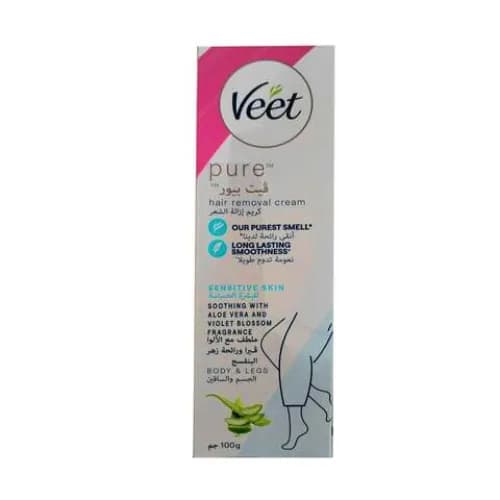 Veet Silky Fresh Hair Removal Cream for Sensitive Skin, Soothing Aloe Vera & Violet Blossom Fragrance, 100g