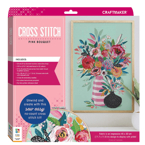 Hinkler Craft Maker Cross Stitch Pink Bouquet Kit