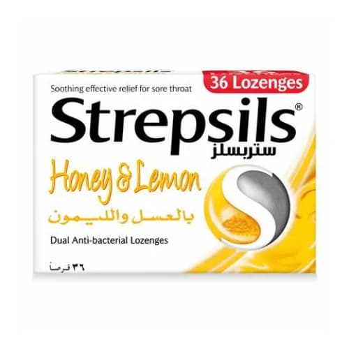 Strepsils Honey & Lemon, Dual Anti-Bacterial Action, Fast Effective Relief From Sore Throats, 36 Lozenges