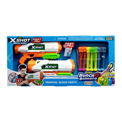 X-Shot Fast Fill Tropical Block Party 2 Water Blasters & 230+ Balloons