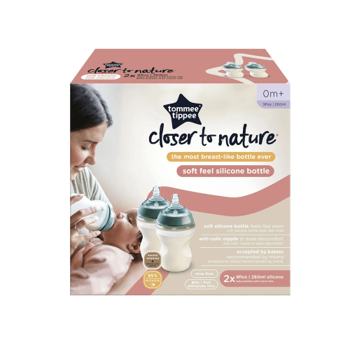Tommee Tippee Closer To Nature Soft Feel Silicone Baby Bottles, 260Ml (Pack Of 2)
