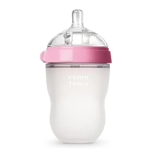 Comotomo Soft Hygienic Silicone Baby Bottle Pink White 250 Ml