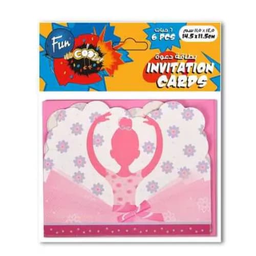 Fun Invitation Card 14.5X11.5 6Pcs Ballerina Pink