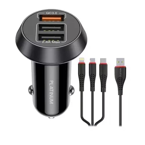 Platinum Car Charger With 3In1 Cable Black