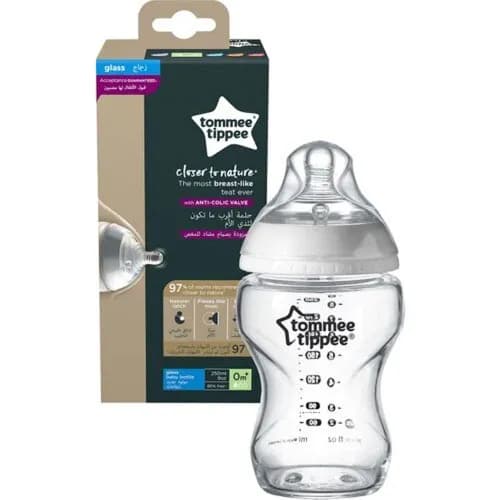 Tommee Tippee Closer To Nature Glass Feeding Bottle, 250Ml X 1 (Clear)