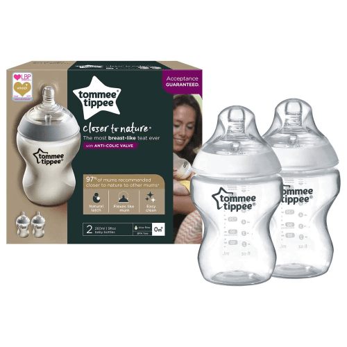 Tommee Tippee Closer To Nature Feeding Bottle, 260Ml X 2 (Clear)