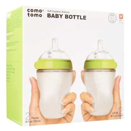 Comotomo Soft Hygienic Silicone Baby Bottle (Double Pack) Green White 250 Ml