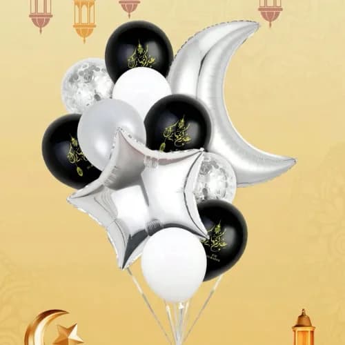 11 Pcs Silver Foil Moon Star And Latex Helium Balloons Black White Silver