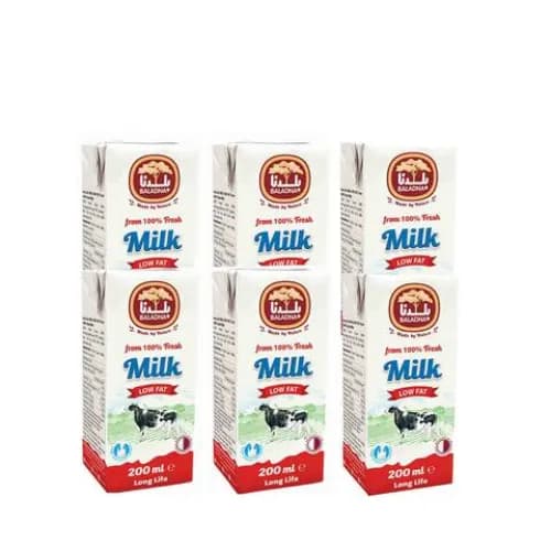 Baladna Low Fat Milk Long Life 100% Fresh 200Ml X Pack Of 2