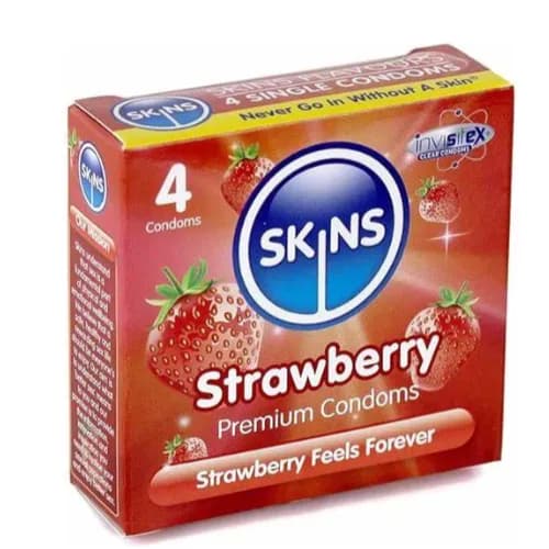 Skins Strawberry Flavoured Lubricated Condoms 4 Pk