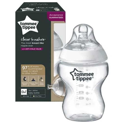 Tommee Tippee Closer To Nature Feeding Bottle, 260Ml X 1 (Clear)