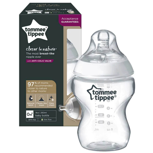 Tommee Tippee Closer To Nature Feeding Bottle, 260Ml X 1 (Clear)