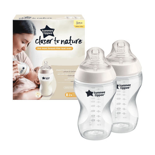 Tommee Tippee Closer To Nature Feeding Bottle, 340Ml X 2 (Clear)