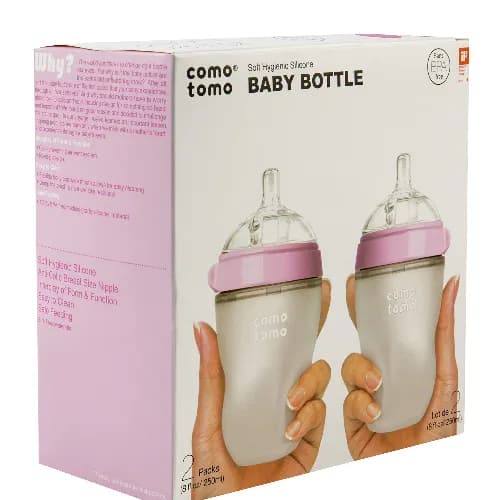 Comotomo Soft Hygienic Silicone Baby Bottle (Double Pack) Pink White 250 Ml