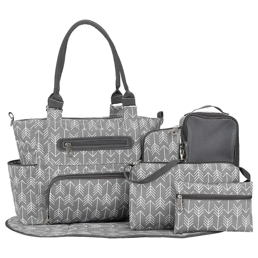 Little Story - Diaper Bag Set Of 6 With Hooks (Melange Grey)