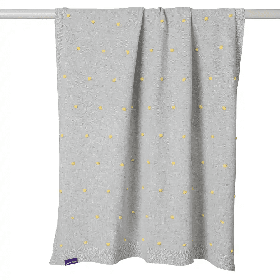 Clevamama Knitted Pom Pom Baby Blanket Organic Cotton 80X100Cm (Grey)