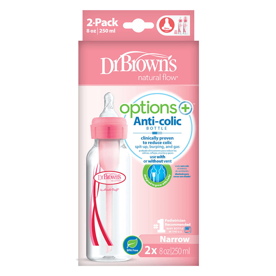Dr. Browns 8 oz/250 ml PP Narrow Options+ Bottle 2-Pack (Pink)