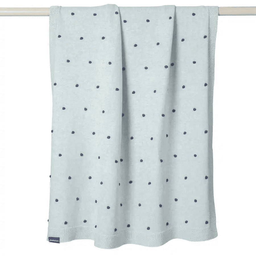 Clevamama Knitted Pom Pom Baby Blanket Organic Cotton 80X100Cm (Blue)