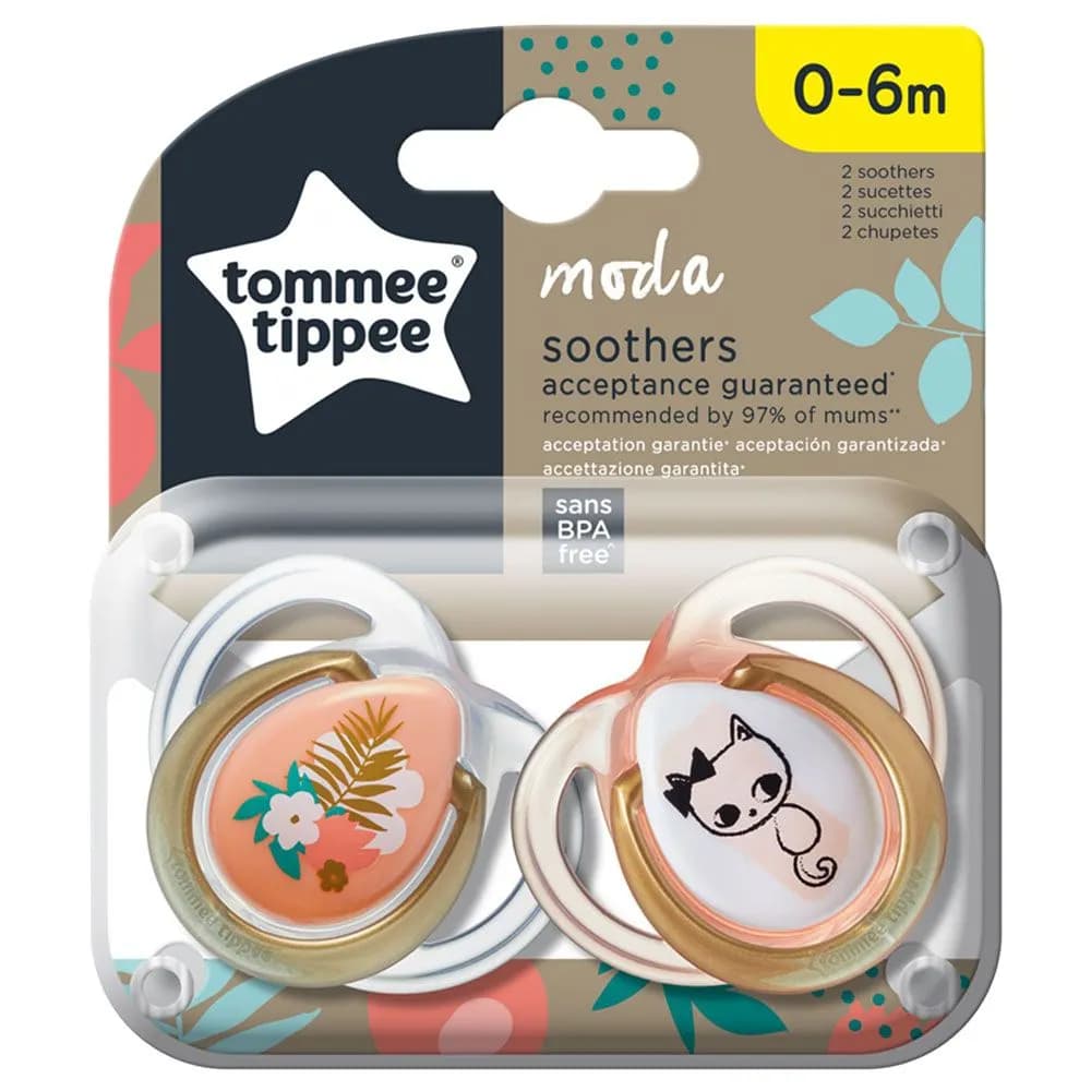 Tommee Tippee Anytime Soother 0-6M (Pack Of 2) - Orange/Pink