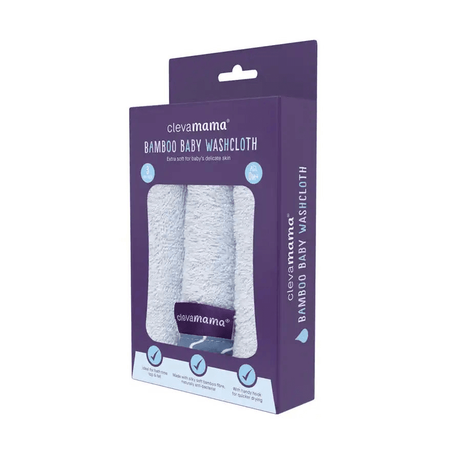 Clevamama Bamboo Baby Washcloth Set - Pack Of 3 (Blue)