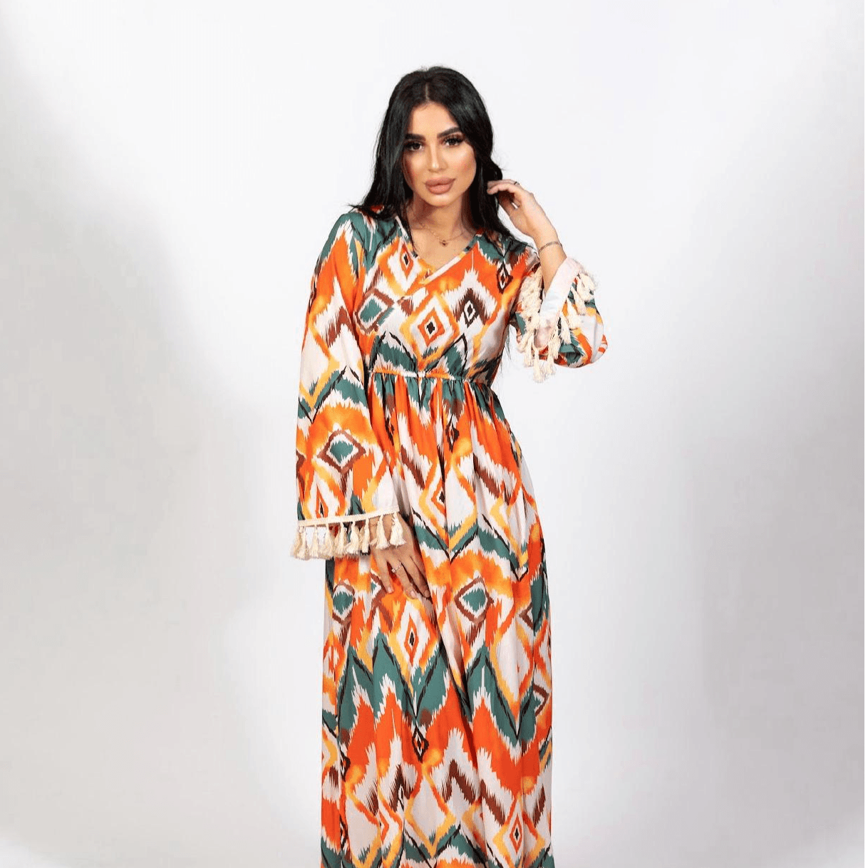 SUMMER BOHO ORANGE GREEN DRESS SIZE: S