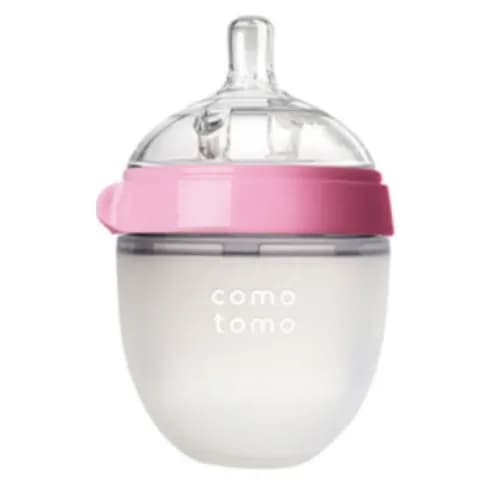 Comotomo Soft Hygienic Silicone Baby Bottle Pink White 150 Ml