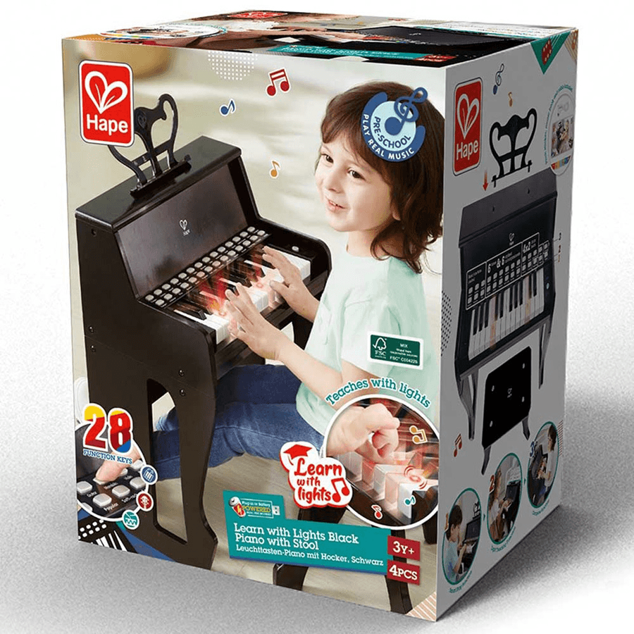 Hape - Learn With Lights Black Piano With Stool