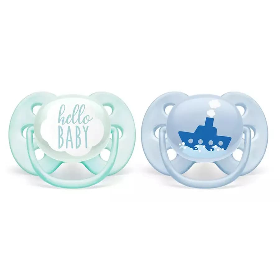 Philips Avent Silicone Soother Soft 0-6 Boy Deco (Pack Of 2) - Scf222/01