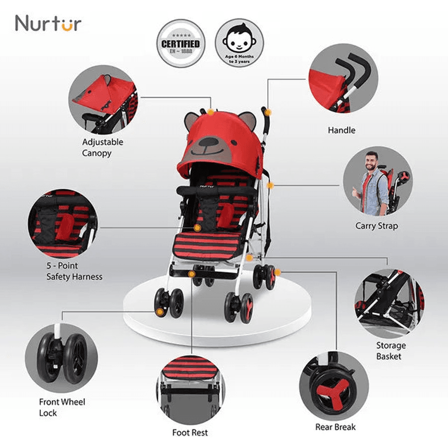 Nurtur - Luca Bear Lightweight Stroller (Red)