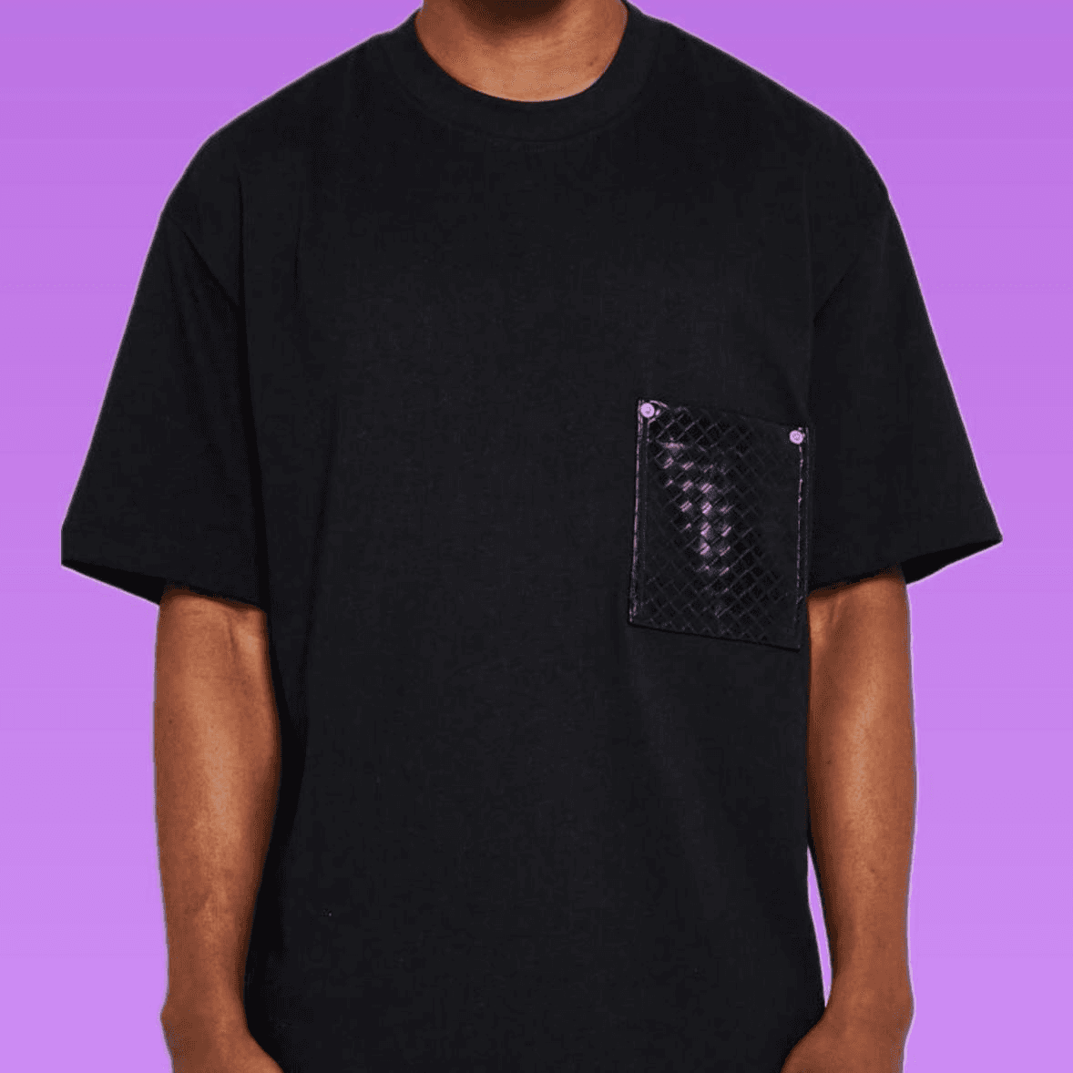 BLACK  T-SHIRT WITH LEATHER POCKET SIZE: M